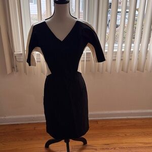 Ann Taylor Black and Cream V-Neck Midi Dress